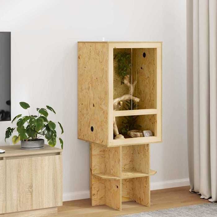 (ON SALE)Boîte à reptiles/Terrarium - pour reptiles et batraciens - Marron 50x50x80 cm OSB @FR9410176