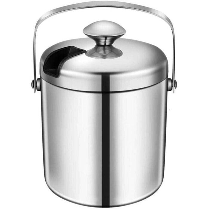 Seau à Glace 2L Acier Inoxydable Hocadrv Avec Couvercle Et Pince - Parfait Pour Cocktails Et Fêtes