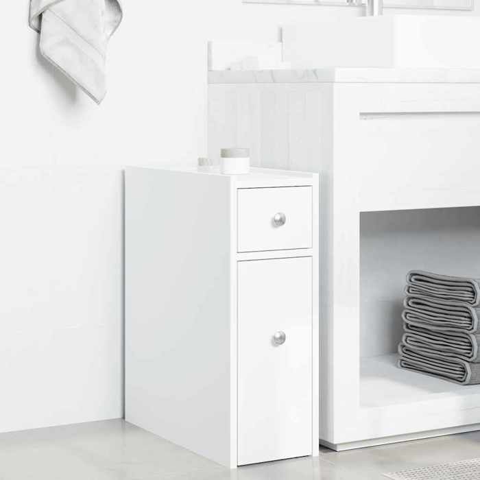(SOLDES DEC)Armoire de salle de bain - Anti-poussière - étroite avec roulettes blanc 01_3358410