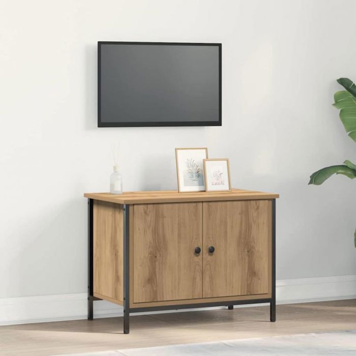 vidaXL Meuble TV contemporain chêne artisanal 60x35x45 cm - panneaux de particules 2 portes finition mate