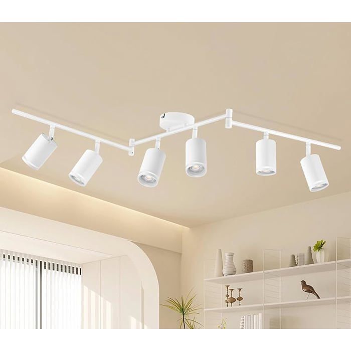 Plafonnier 6 Spots LED Orientable Spots de Plafond GU10 Plafonnier Spot Blanc Luminaire Spot Rampe 6 Focos Lineal Blanc  PROJECTEUR