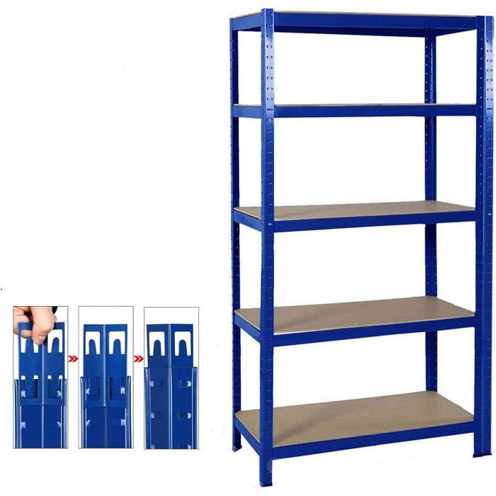 Étagère de rangement adaptée au garage studio 200 cm x 100 cm x 50 cm-étagère 5 couches portant 875 kg-bleu