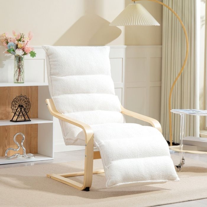 MIVRAY Fauteuil Relax à Bascule Repose-pieds Réglable Dossier Haut Accoudoirs en Polyester Blanc 67 × 93-114 × 105 cm