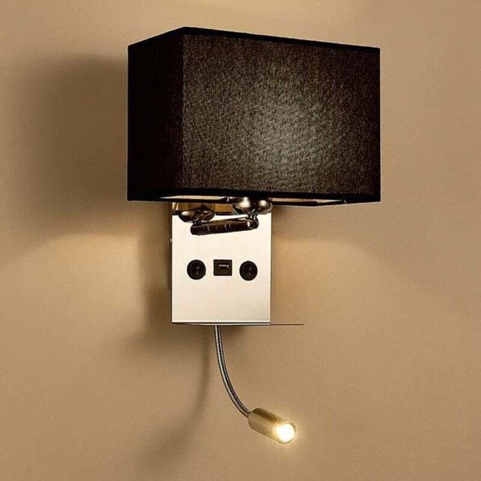 Applique murale dintérieur avec liseuse LED flexible — Applique de chevet avec port USB et étagère，éclairage