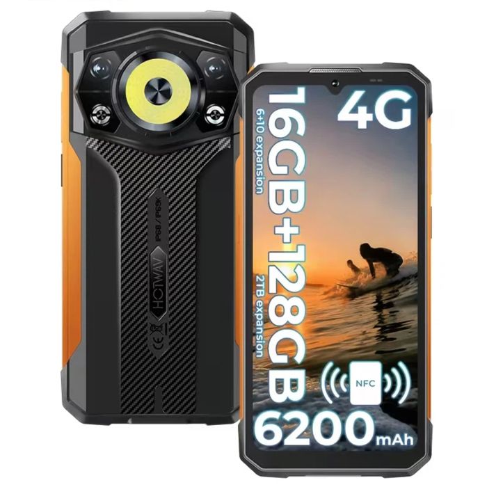 HOTWAV Cyber 17 4G Smartphone Robuste Android 16 Écran 675 16(6+10)Go/128Go6200mAh 48MP NFC/GPS/Face ID IP68 Téléphone-Orange