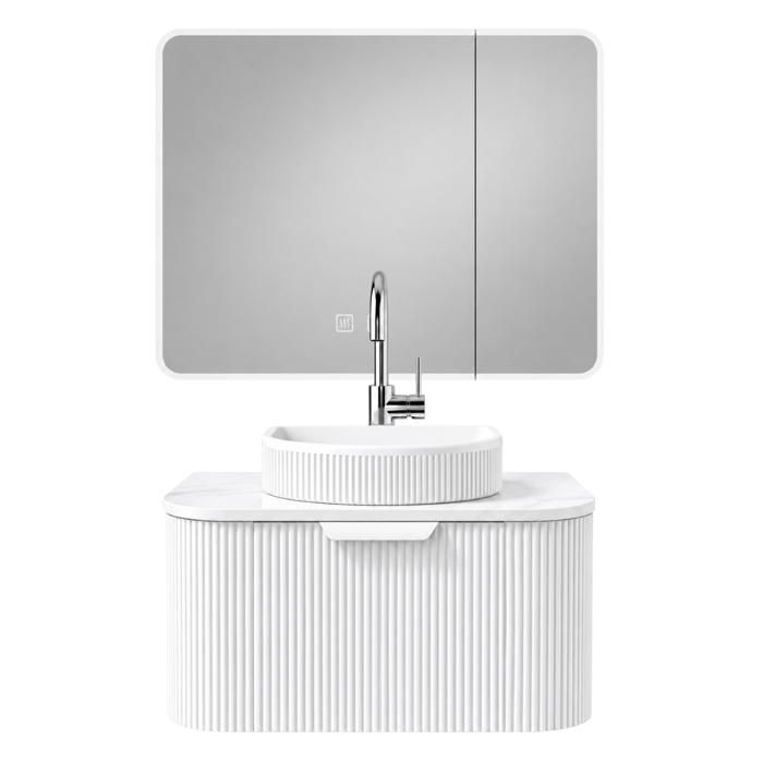Ensemble meuble de salle de bain avec vasque et armoire miroir LED - 60 cm - Blanc - RAIN