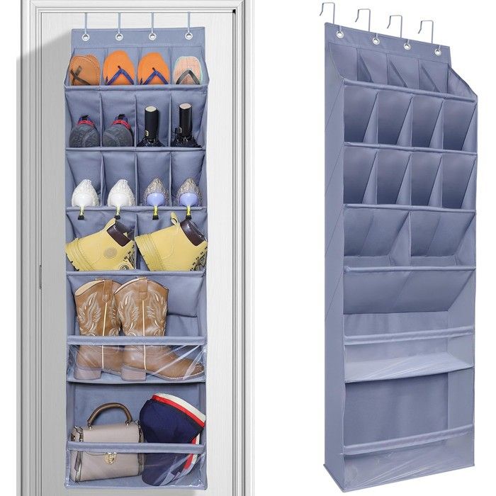 Organisateur suspendu chaussures - TIOYOTY - 42x16 5x145 cm - 16 poches - Tissu Oxford gris - Capacité 20 kg