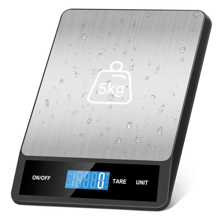 Balance De CuisineBalance Alimentaire 15 Kg/33 Lb Avec Écran Lcd RétroéclairéPrécision 1 G6 Unités Et Fonction Tare Acier Inoxy