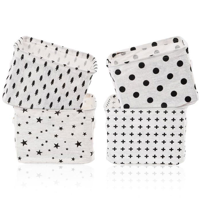 Paniers de Rangement en Tissu 4 Petits Paniers Carrés Pliables en Toile Boîte de Rangement Pratique Cbeilles HOUSSE DE RANGEMENT