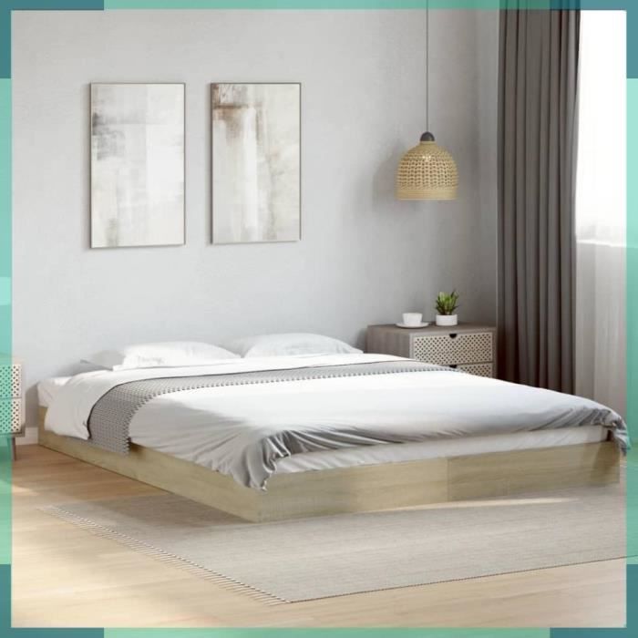 ASHATA Cadre de lit sans matelas chêne sonoma 160x200 cm -FHE842009