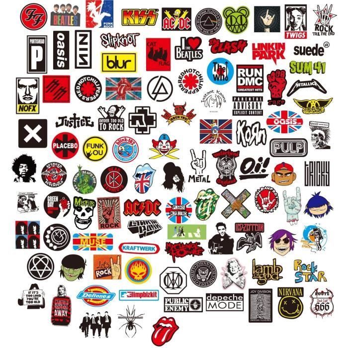 Lot de 100 autocollants Rock and Roll Stickers Punk Classique Vinyle  Imperméable Graffiti pour Ordinateur Portable Voitures Guitare Pare-chocs  Bouteille : : Cuisine et Maison