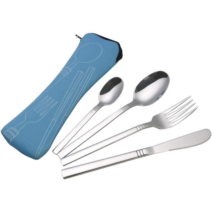 MENAGERE,Bleu--Ensemble De Couverts De Voyage En Paille De Blé