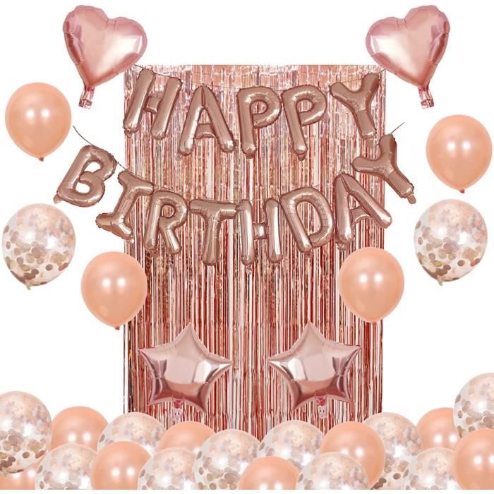 Décoration Anniversaire Rose Or - Bannière Joyeux Anniversaire, Rideaux
