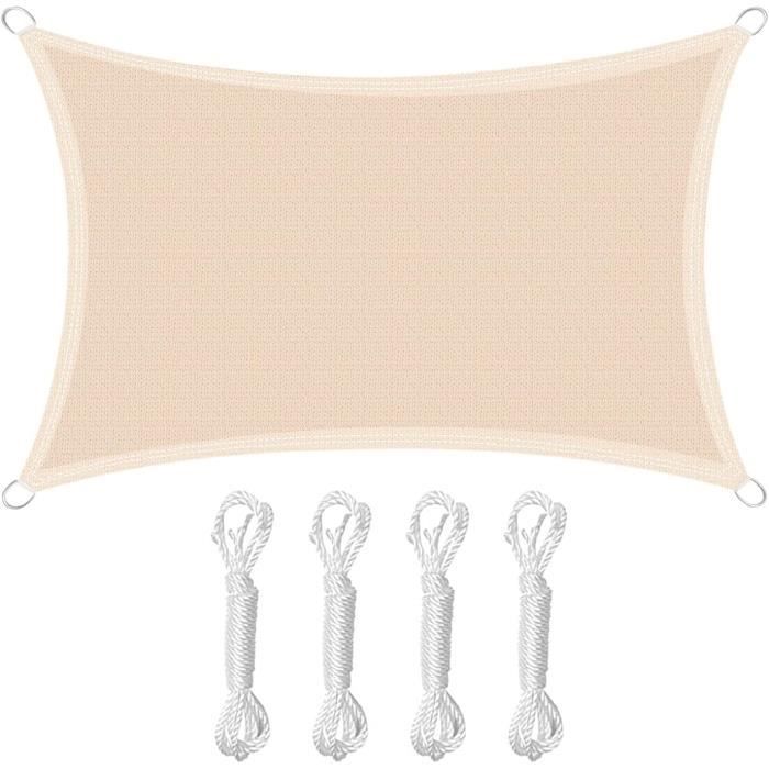 Voile D'ombrage Rectangulaire Respirante 2.4 X 5 M Respirant Perméable Voile D'ombrage Toile D Ombrage Avec Serre-Cables Pour Terrasse, Jardin, BALC, Blanc