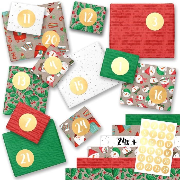 Papierdrachen Lot de 24 chiffres en bois avec cordon en coton - Motifs de Noël - Décoration élégante pour votre calendrier de Noël - Pour enfants et adultes