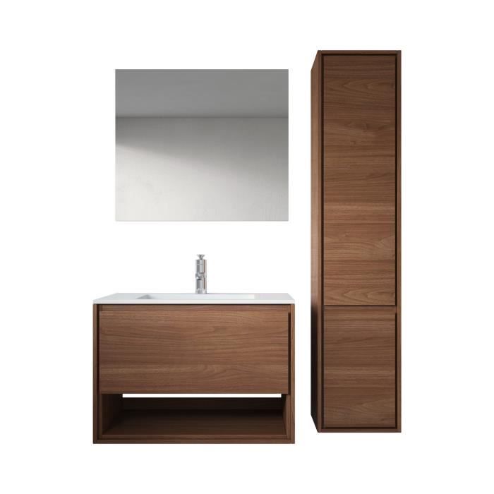 Meuble De Salle De Bain Helsinki 80cm Lavabo Marron Armoire De