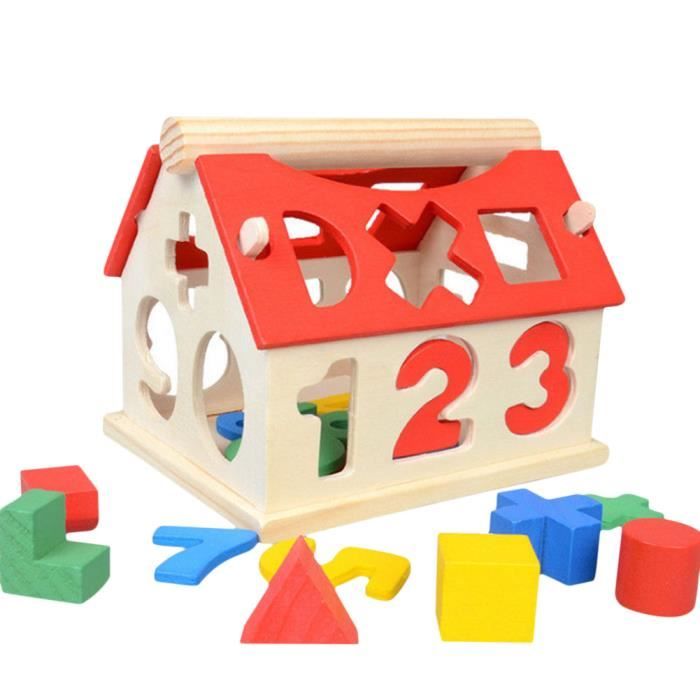 1set Bois Blocs Construction Maison Chiffre Jeux Educatif Jouets