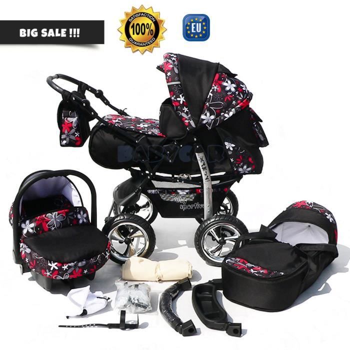 Poussette trio noir et rouge on sale