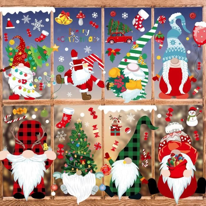 Stickers Noël Fenêtre Réutilisables 215 Pièces - Édition 2026 - PVC, Motifs Père Noël, Sapins - Pour Vitres, Miroirs - 8