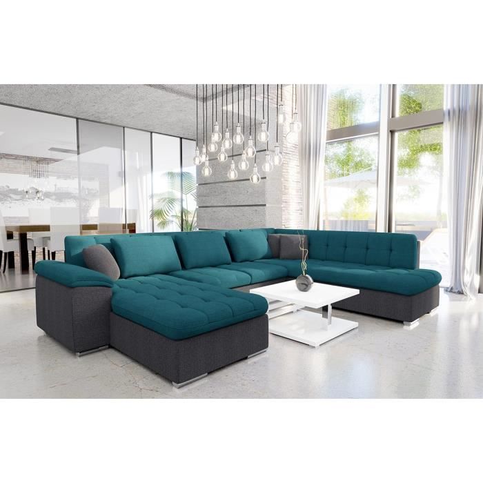 apollo canape d angle panoramique bleu et gris avec meridienne a gauche achat vente canape sofa divan cdiscount