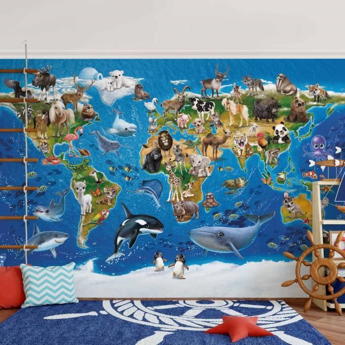 Carte Du Monde Avec Des Animaux Club International Des Animaux Photo Papier Peint Enfants Papier Peint Photo Papier Peint Cdiscount Bricolage