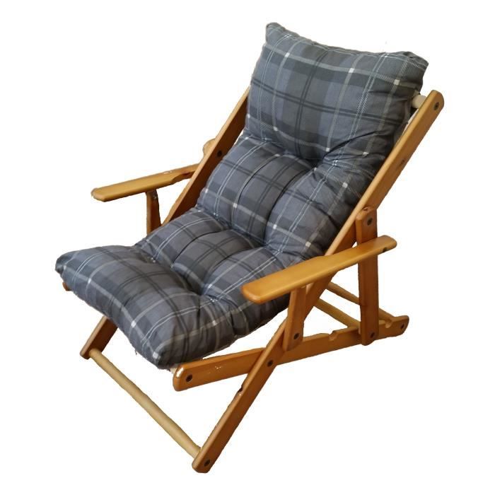 HARMONY fauteuil de jardin en bois inclinable en 3 positions GRIS PIO