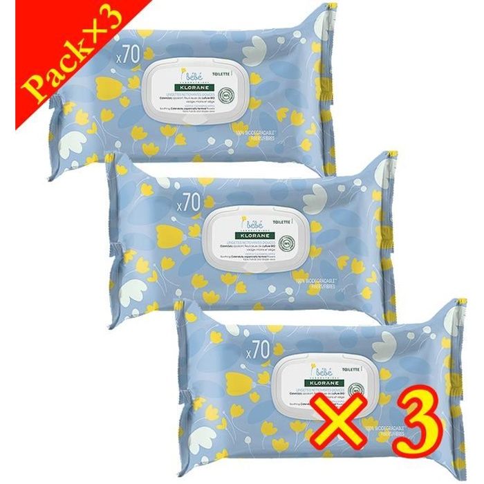 Lot De 3 Klorane Lingettes Nettoyantes Douces X70 Cdiscount Puericulture Eveil Bebe