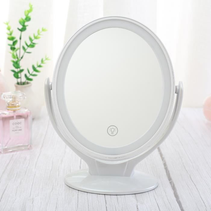 Miroir De Maquillage LED Rechargeable - 3 Couleurs De Lumière, Intensité Réglable - Miroir Grossissant X10 Amovible - Pivotant 360°