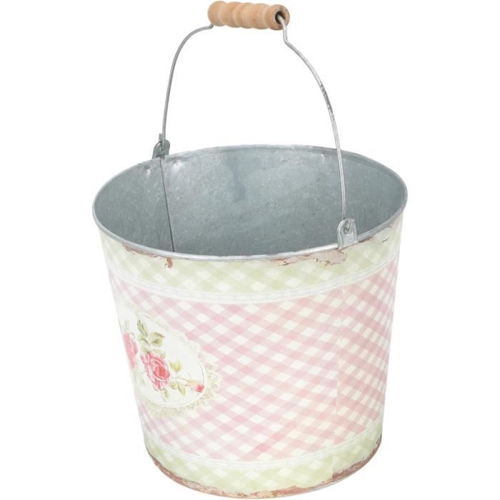 1 Seau Métallique Revêtu Par Poudre Avec Poignées Et Couvercle Au