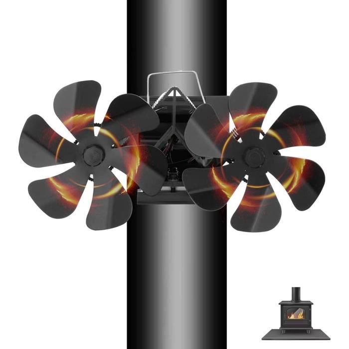 Ventilateur de poêle à bois, double tête 12 lames, alimenté par la — free download