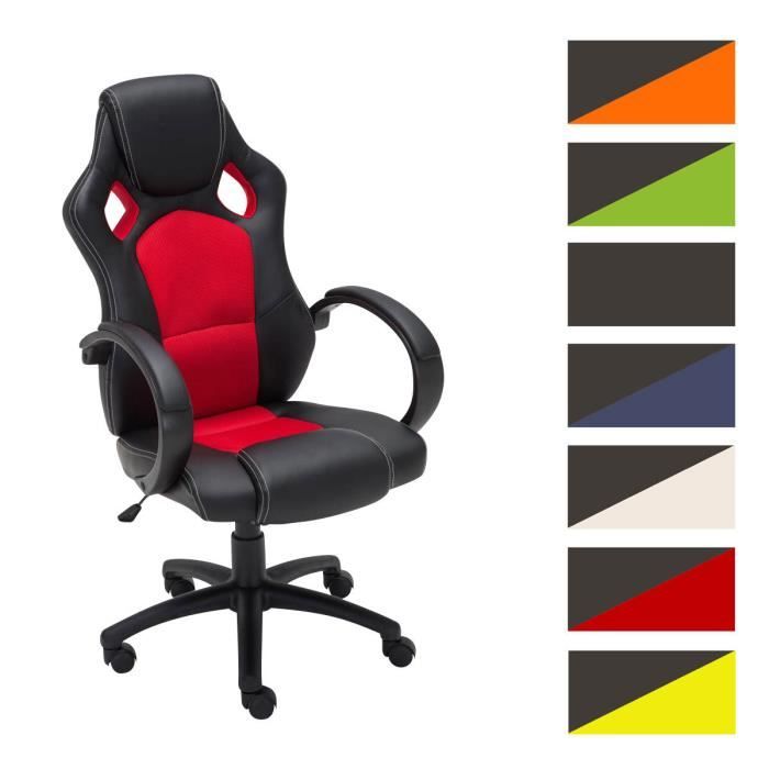 clp chaise bureau racing gamer fire en similicuir avec hauteur réglable et pivotant, noir / rouge