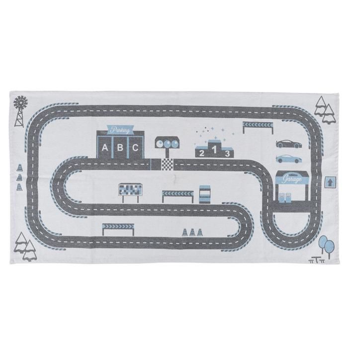 home deco kids tx9046 tapis rectangulaire enfant circuit de voitures blanc gris et bleu coton h0 5 x 70 x 140 cm cdiscount maison