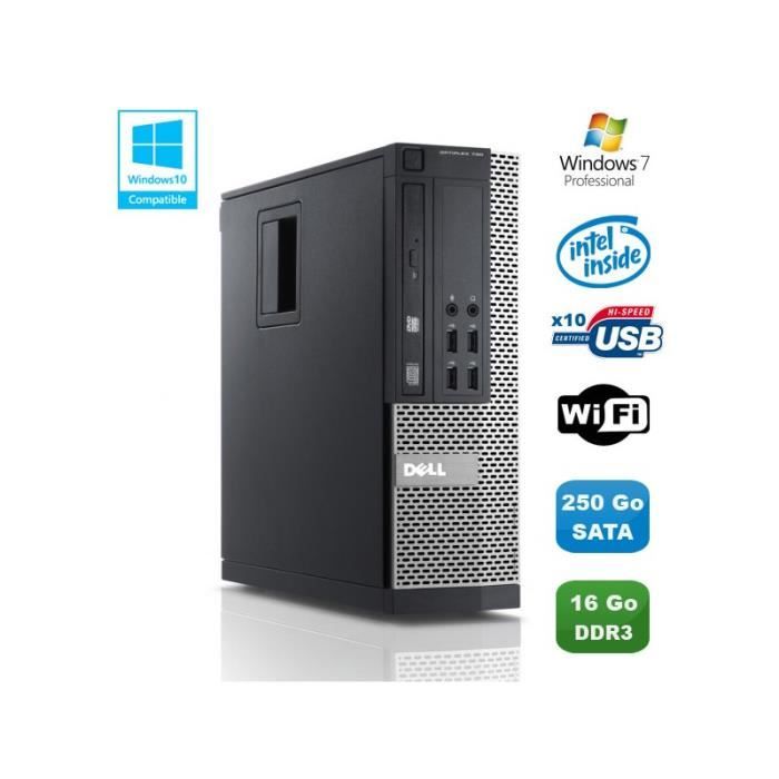 PC DELL Optiplex 790 SFF Intel Pentium G840 2.8Ghz 16Go DDR3 250Go WIFI Win 7 Pro