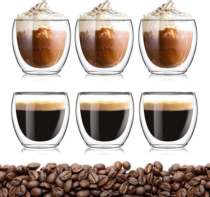 Coffret de 6 Tasses à café - Originale - Verre Double Paroi - 80ml - Résistant à la chaleur - Transparent