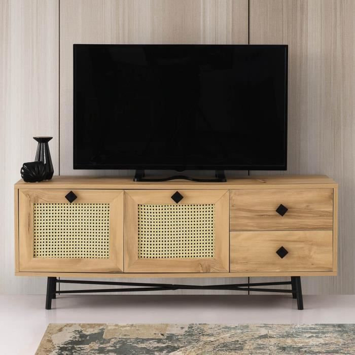 meuble tv - emob - kalune design - 140 cm - brun/noir - blanc