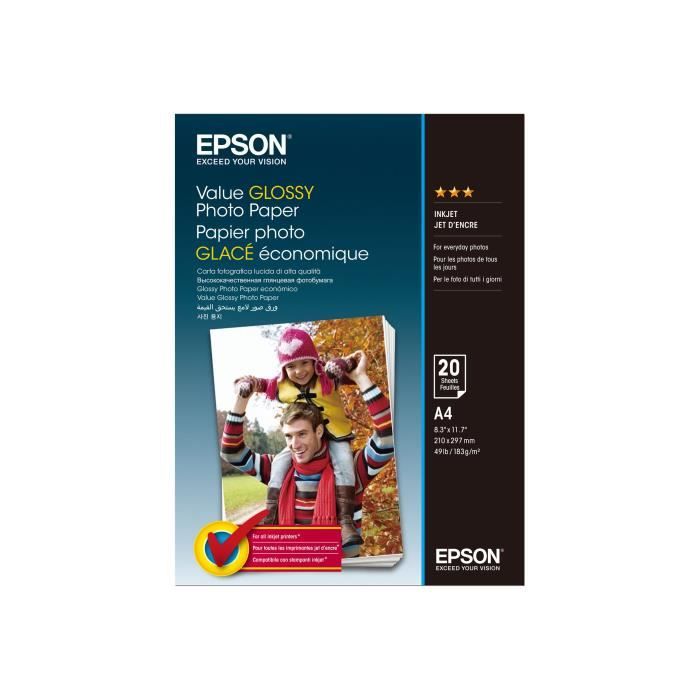 EPSON Papier photo Value - Brillant - A4 - 210 x 297 mm - 183 g/m² - 20 feuilles