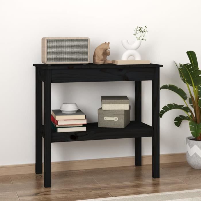 famirosa table console noir 80x40x75 cm bois de pin solide-308