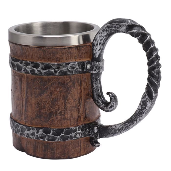 Chope à Bière Dragon Style Médiéval - 600 Ml En Acier Inoxydable 304 - Design Résine Et Métal