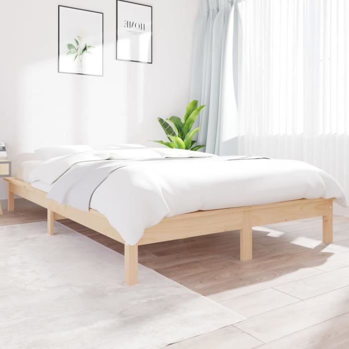Cadre de lit bois 140x190 cm pas cher - YAKUTA
