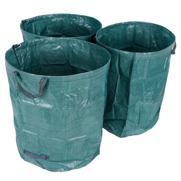 Lot De 3 Sacs De Jardin 125L - Tissu PP Résistant, Pliable - 50x50x50 Cm - Pour Feuilles, Herbe, Déchets Verts - Poignées Renforcées - 7