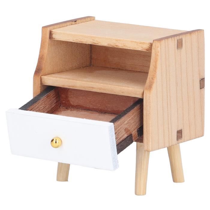Table De Chevet Miniature 1/12 Odoria - Style Campagnard Français | Bois Avec Tiroir | 4.9x4.3x5.3cm
