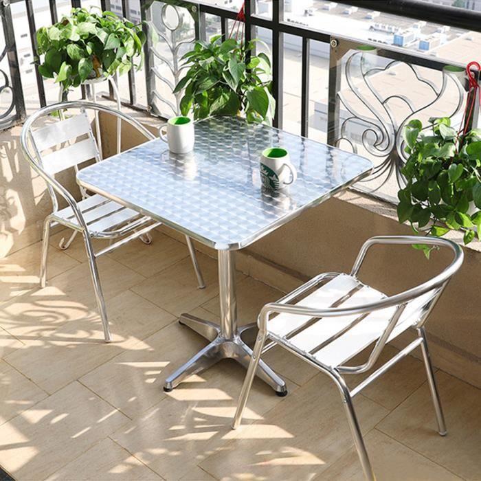 Table basse de jardin en aluminium argent 60x60x(70 ou 110)cm - Homewell