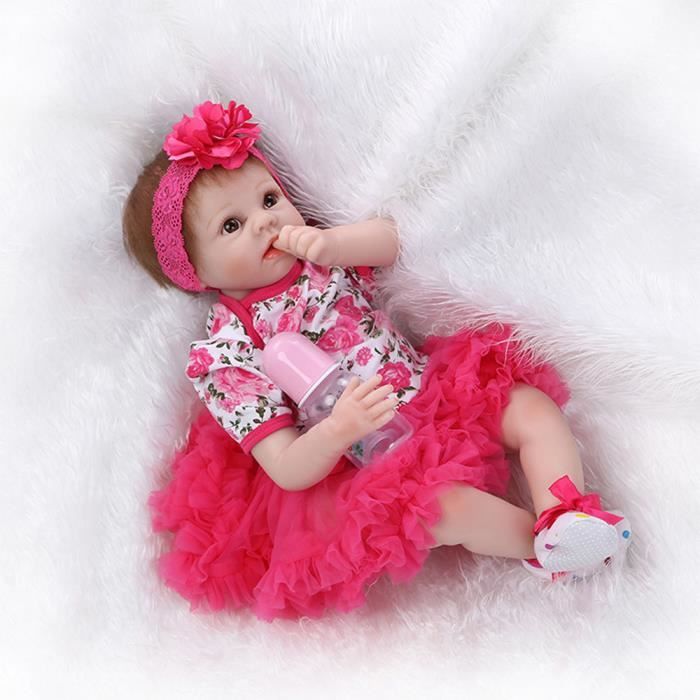 7house Poupee Reborn Bebe Realiste Fille Silicone 22 Pouce 55cm Tenue Jupe Rose Rouge Cdiscount Jeux Jouets
