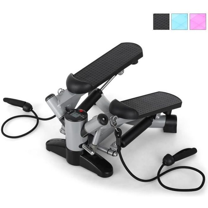 KLARFIT Stepper  Powersteps avec extenseurs - Noir/Argent - Fitness Mixte - Livr&eacute; mont&eacute; 