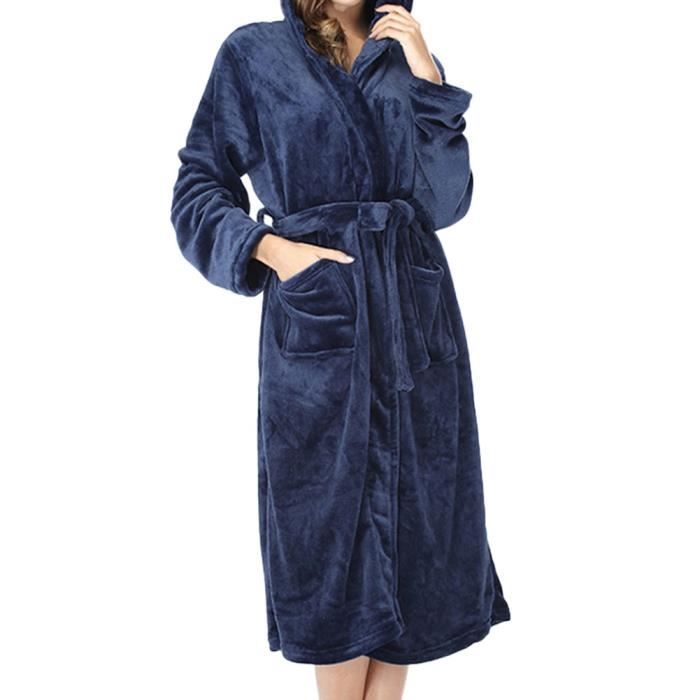 Peignoir Femme en Peluche A Capuche Hiver Peignoir Longue Doux Et Moelleux Peignoir Ceintur Elegant Peignoir Col En V Marin S Cdiscount Maison