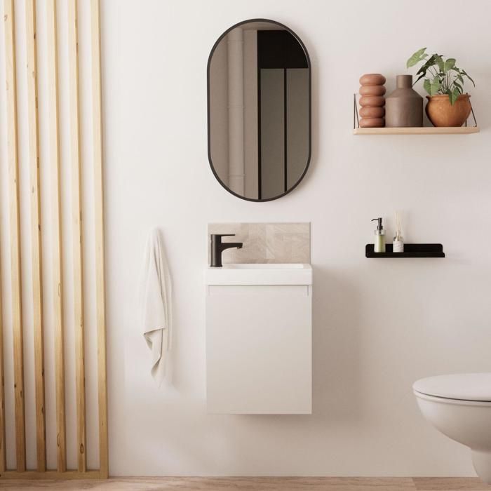 Ensemble meuble lave-mains LISA blanc avec miroir ovale Blanc 21,5 cm