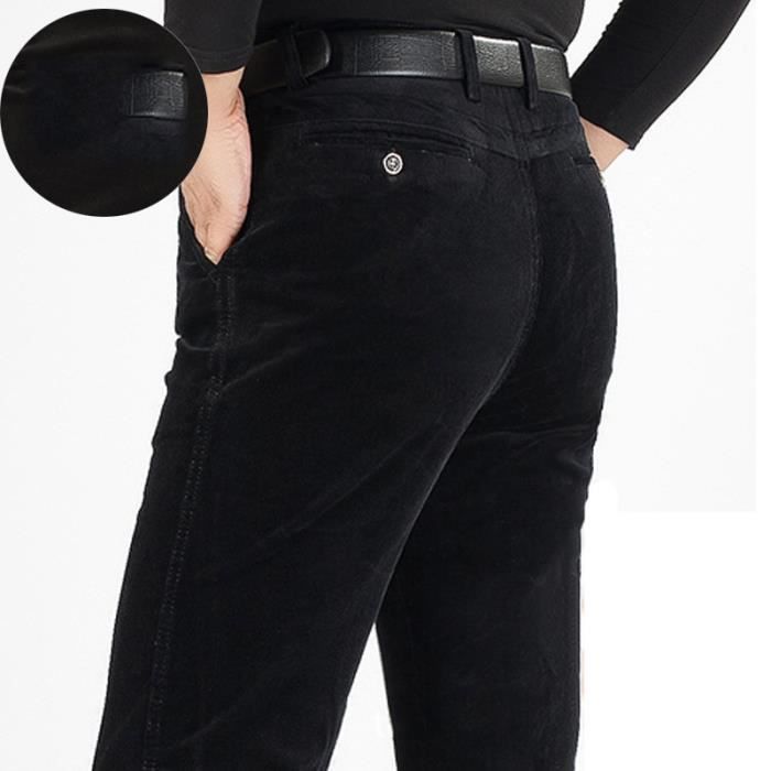 Pantalon homme en velours cotele de marque luxe LEOCLOTHO Vintage Noir Homme