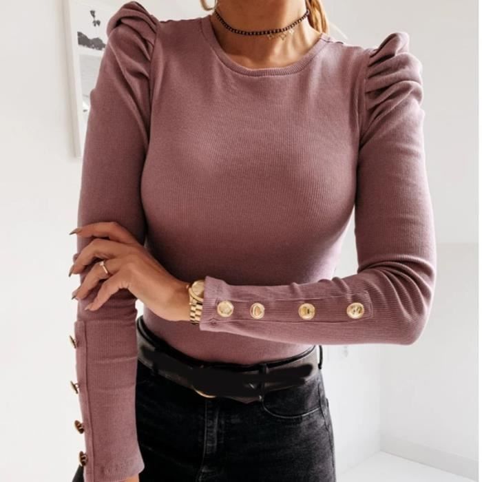 Maglia Donna Maniche Lunghe VICHYIE A Maglia Finta - Slim Fit, Girocollo, Basic In Tinta Unica, Morbida E Versatile Per Ogni Occasione