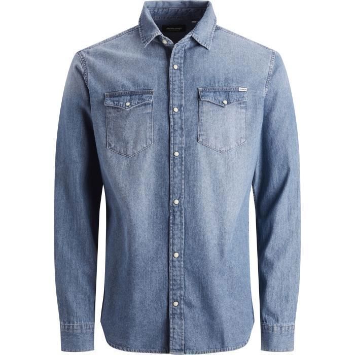 JACK & JONES Chemise à Manches Longues Denim Bleu Moyen Homme