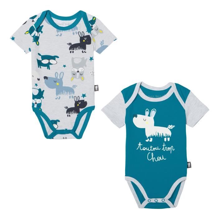 Lot De 2 Bodies Bebe Garcon Manches Courtes Babydog Bleu Cdiscount Pret A Porter